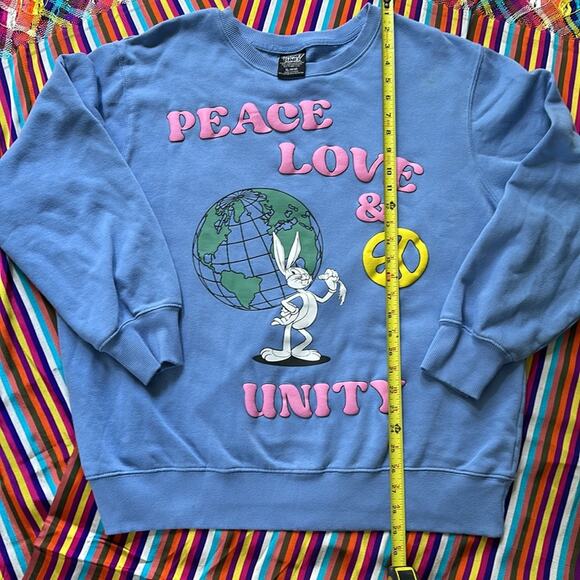 Looney Tunes Bugs Bunny Peace Love Unity Puff Paint Blue Sweatshirt XL - Picture 7 of 9